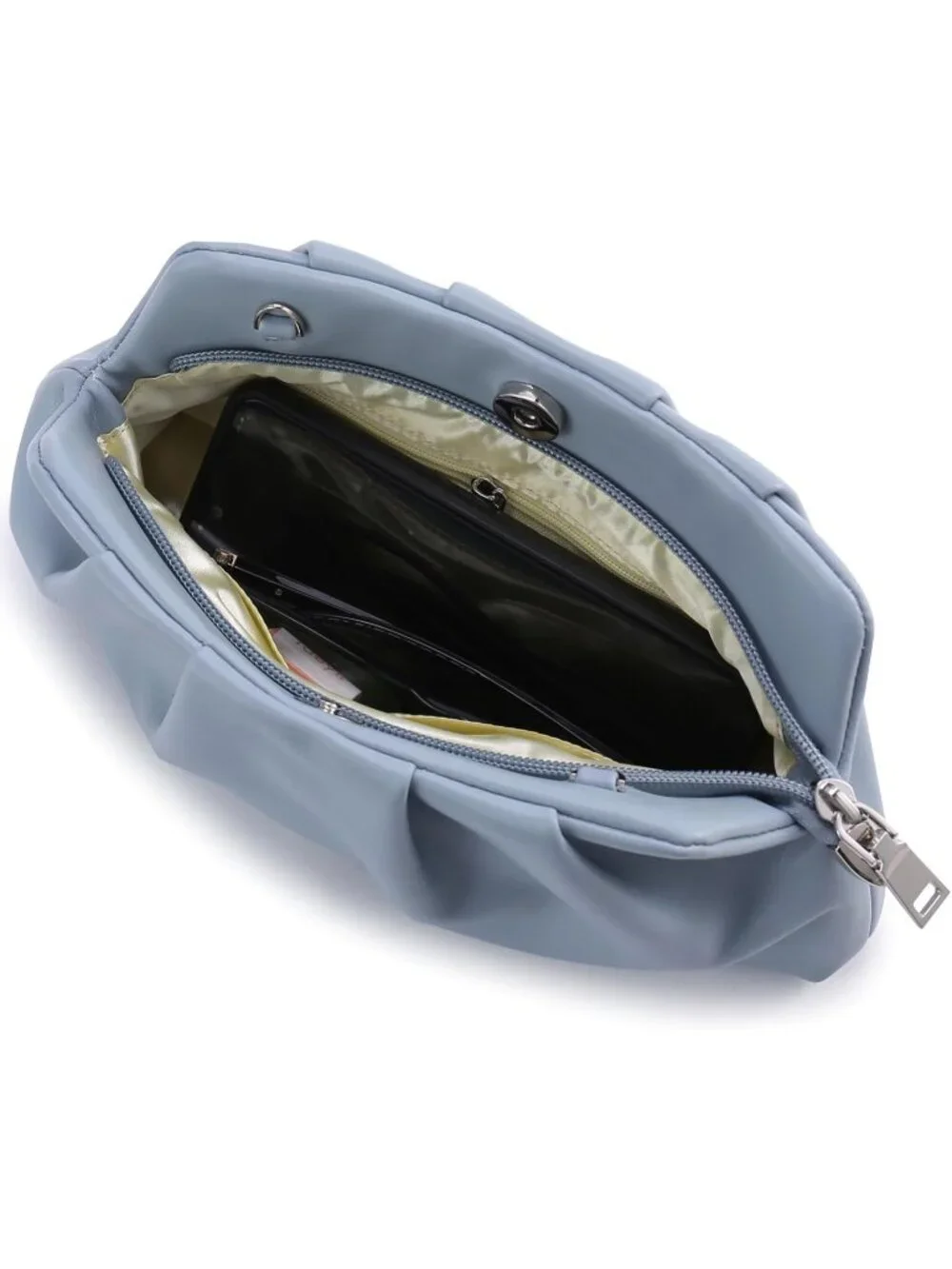 👜Women's Blue Leather Ruched Clutch Purse Detachable Metal Chain Crossbody Bag